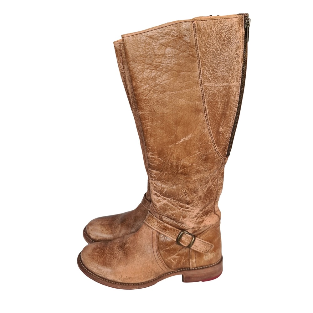 Bed Stu Cobbler Tan Leather Knee High Tall Moto Riding Boots 10 Distressed Zip - Picture 2 of 16